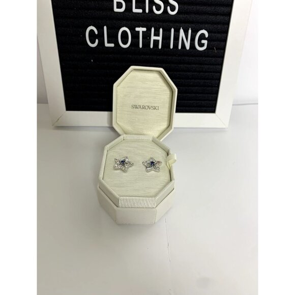 New Swarovski Stella Blue Star Studded Earrings - Picture 8 of 12